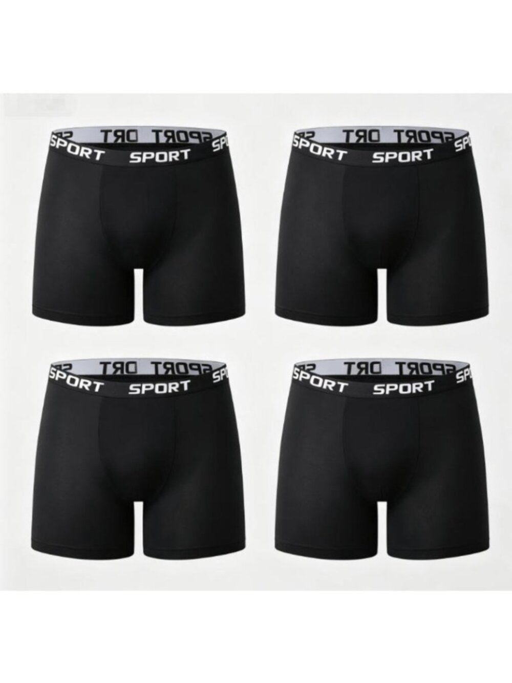 4 PCS Black 2XL Men Sports Long Underwear Flat Corner Pants Cycling Base Shorts